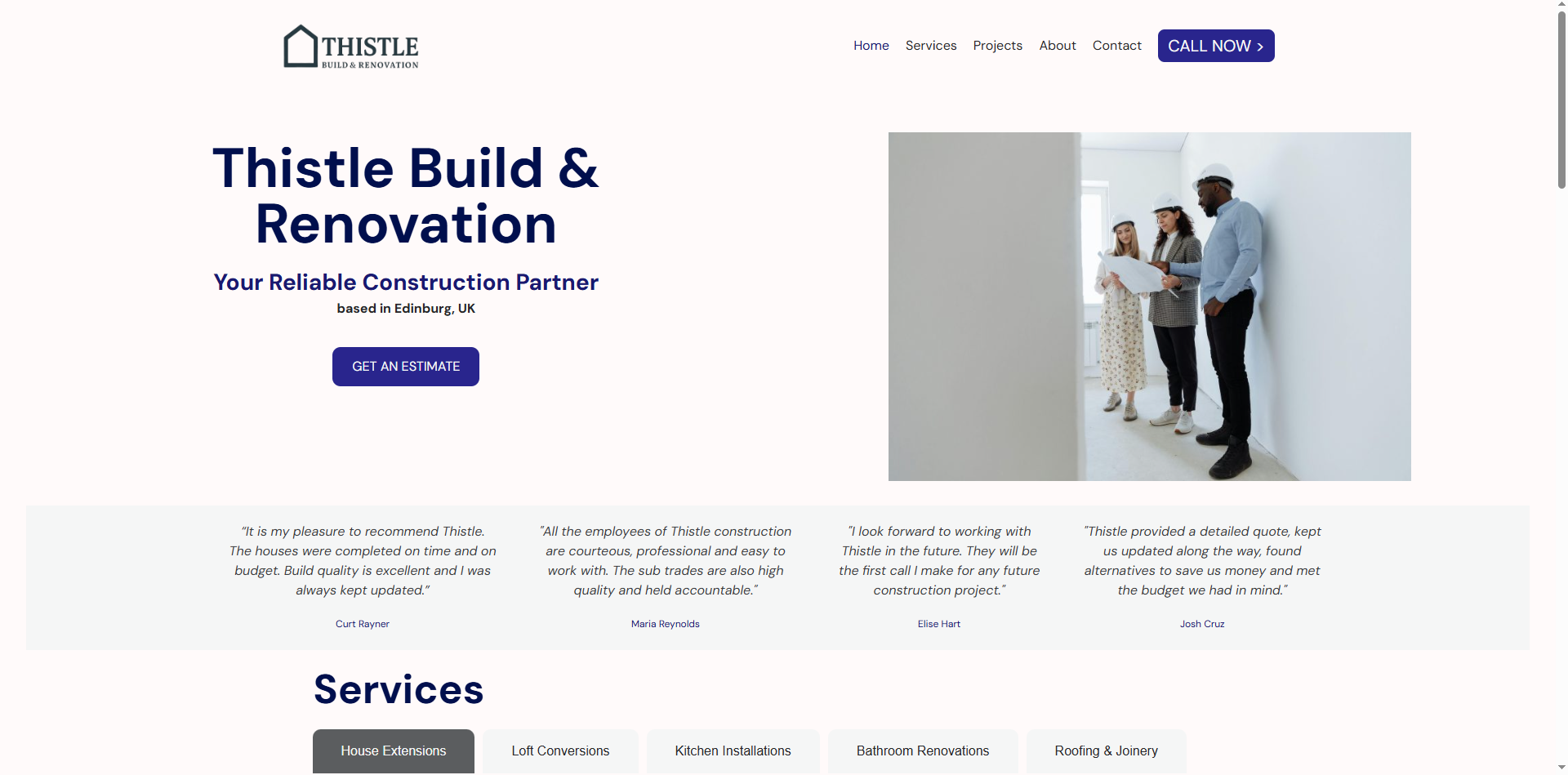 Screenshot of Thistle Builder and Renovation WordPress site by Gillan Ropero